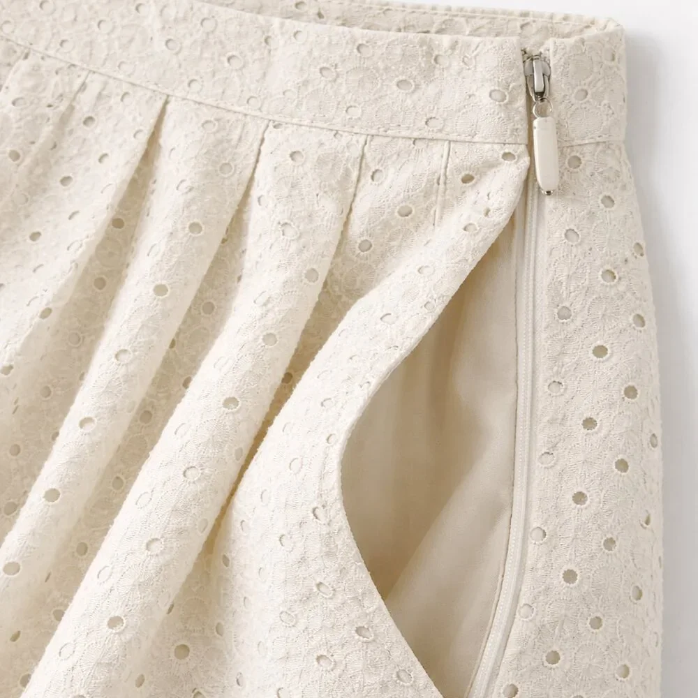 Banana Republic 100% Cotton Eyelet Summer Midi Skirt Cream A-Line NWT Size 8 - Picture 5 of 6
